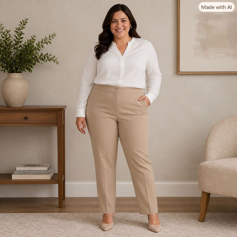 Finity Beige Straight‑Leg Trousers – Size 14W – Good Condition